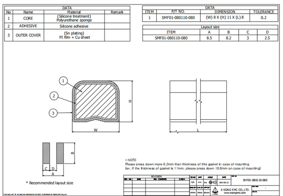 SMT EMI Foam Gasket Conductive SMF Shielding Au Plating
