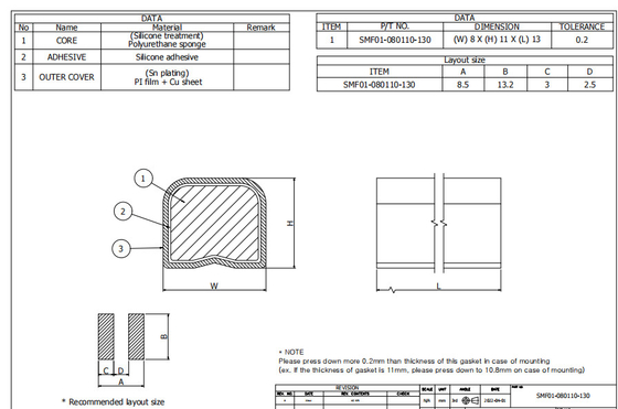 Touch Sensor Au Emi Connector Gaskets , 11mm Emi Finger Gasket