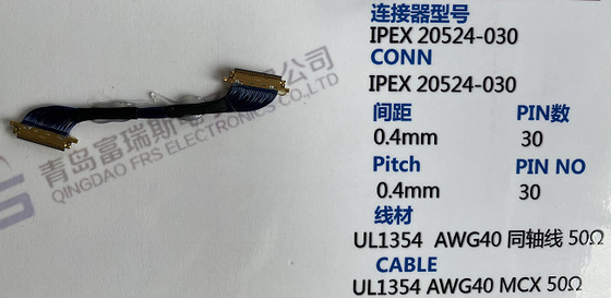 30 Pin 50 Pin Electrical Harness Assembly 0.4mm LVDS 40 Pin Cable Ultra Thin Black Jacket