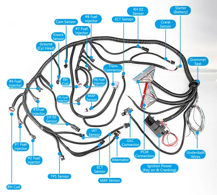Male To Female Industrial Cable Harness , Tinned Cable Wire Harness Assembly